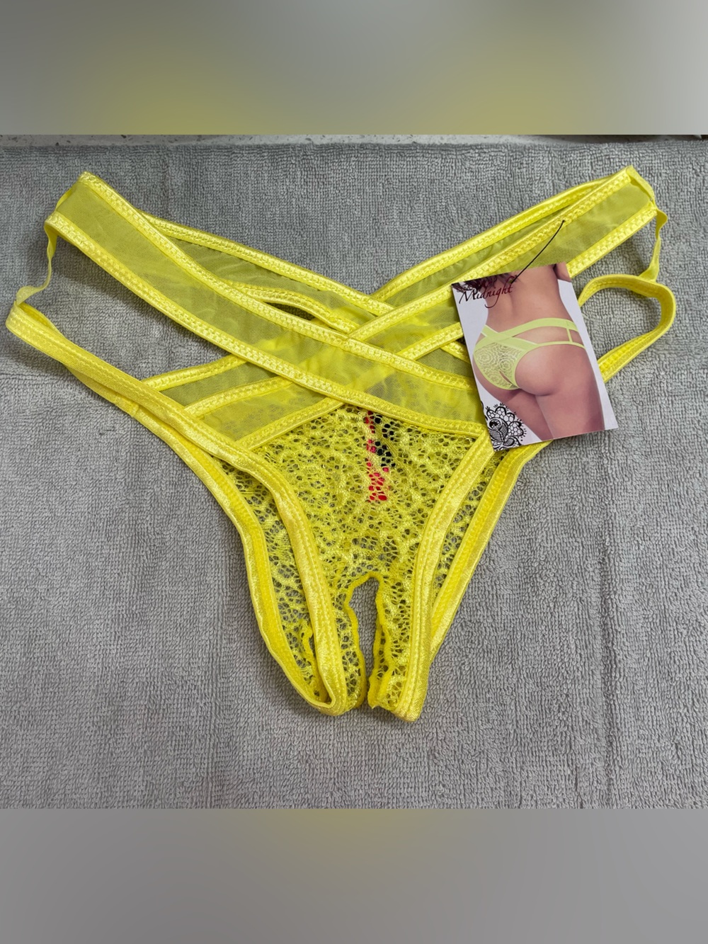 Seven TIL Midnight Yellow Lace Strappy Thong Panty